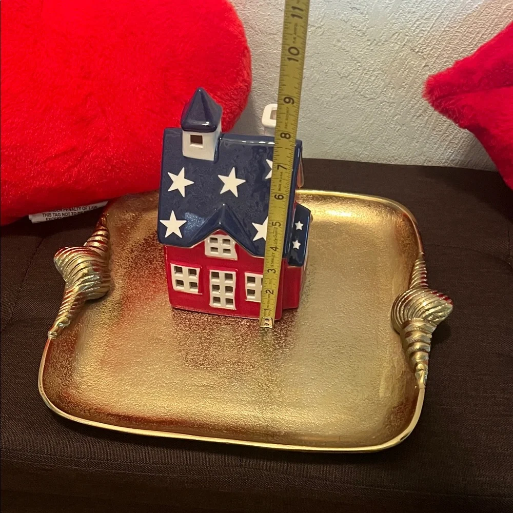 #1566** 4th Of July Decor Ashland Red and Blue Ceramic House with Stars - Picture 5 of 11